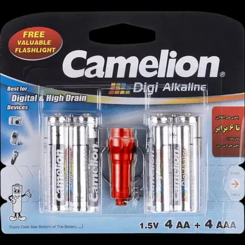 پکیج باتری قلمی و نیم قلمی 4+4 CAMELION به همراه چراغ قوه