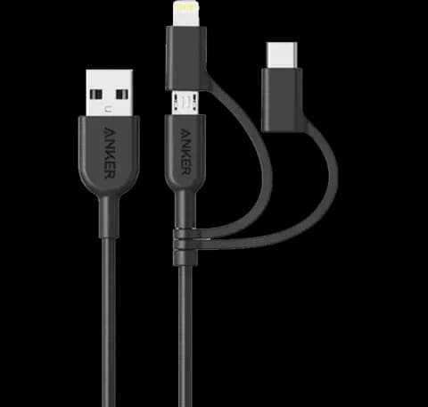 کابل شارژ 90 سانتی متری USB به Micro USB, Type-C ,Lightning  انکر مدل Powerline II A8436