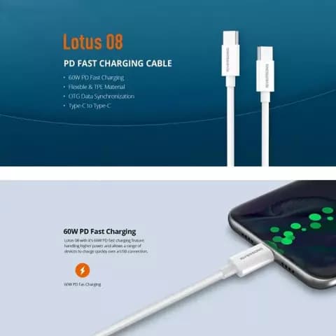 کابل شارژ 1 متری Type-C ریورسانگ مدل LOTUS 08
