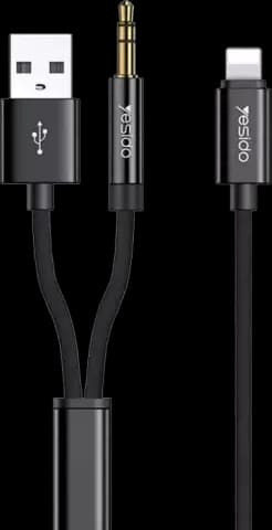 کابل صدا 1.2 متری Lightning به AUX, USB یسیدو مدل YAU18