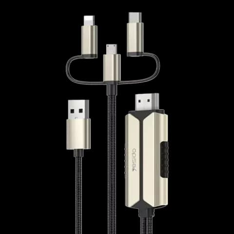 تبدیل 2 متری HDMI به USB-C، microUSB و Lightning یسیدو مدل HM14
